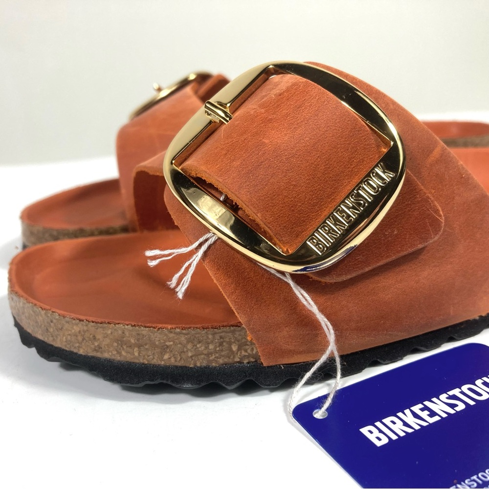 Birkenstock Madrid Big Buckle Slide Sandals Oiled Leather Burnt Orange NEW - Picture 4 of 17